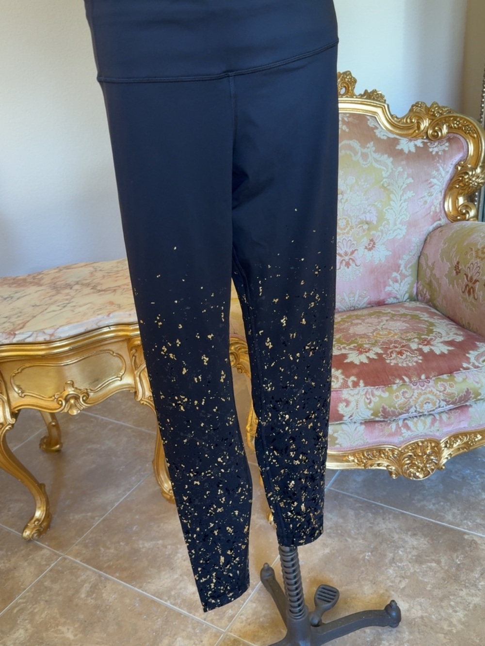 lululemon athletica Black Leggings with Gold Foil Detail